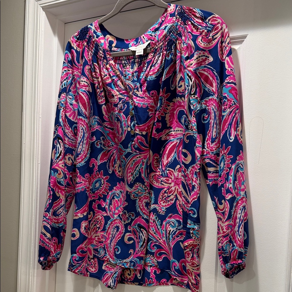 Lilly Pulitzer Pink and Blue Paisley Blouse